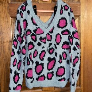 Leopard print pink black and gray sweater Almost Pink boutique